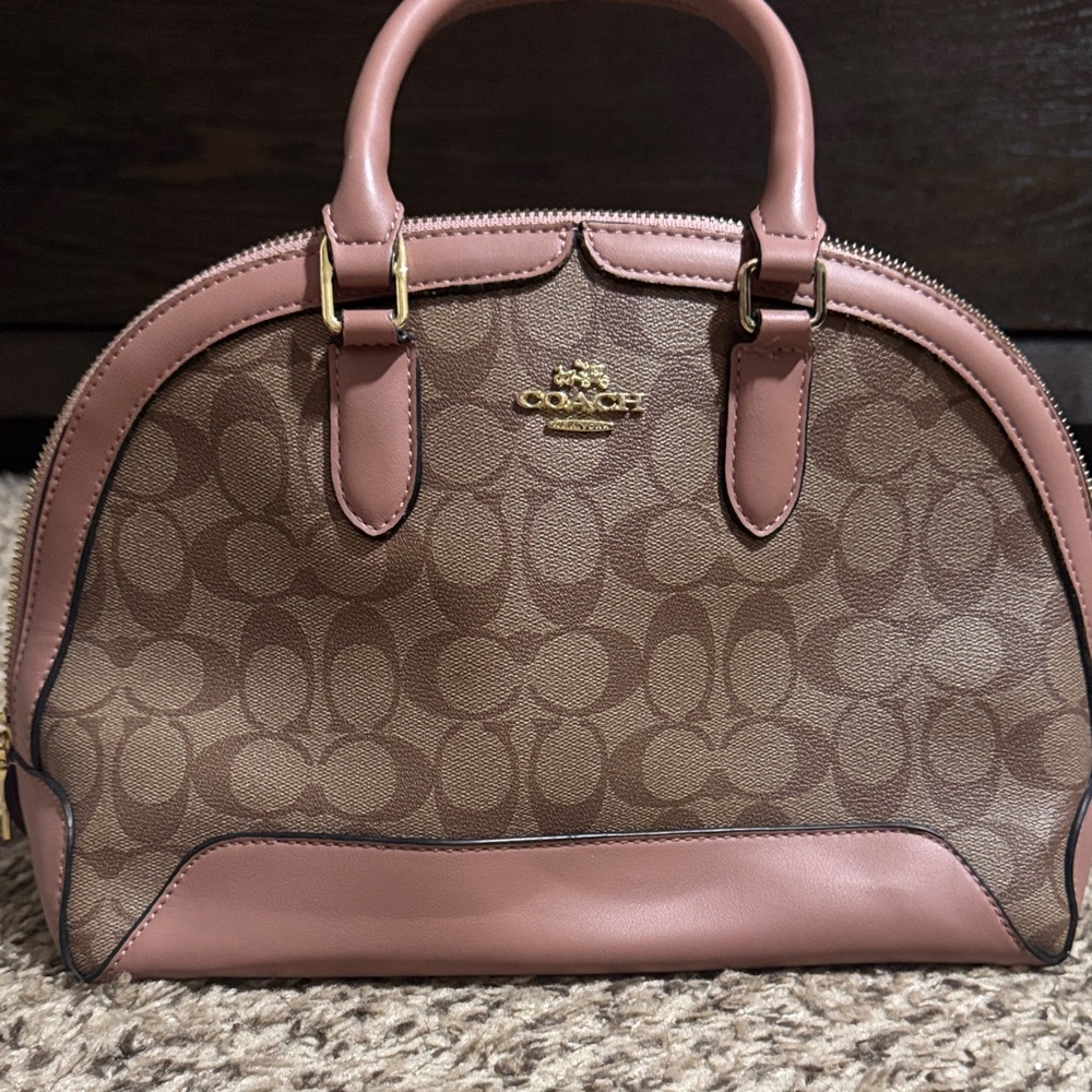 Coach Pink and Tan Signature Satchel - Picture 3 of 6